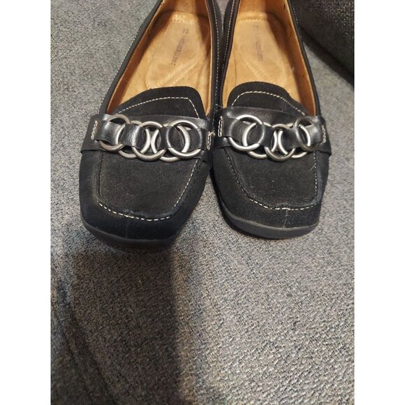 Naturalizer Shoes Womens Size 7.5 Click Ballet Loafers Black Leather Suede Slip - Picture 2 of 10